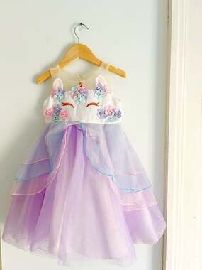 Girls Unicorn Princess Party Dress Purple Tulle Flower Applique Pageant Costume